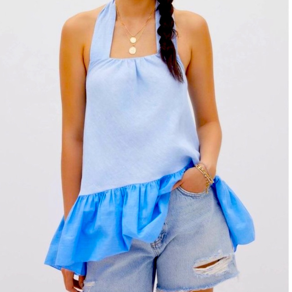 Anthropologie Sachin & Babi Linen Halter Blouse - NWT Women | Blue | M